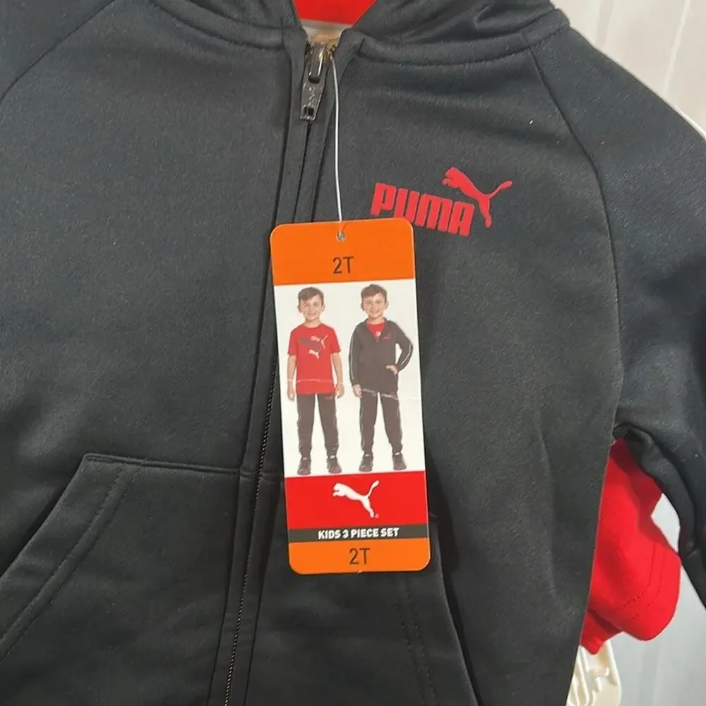 PUMA Kids' 3-piece Tech Fleece Black and Red Set size 2T